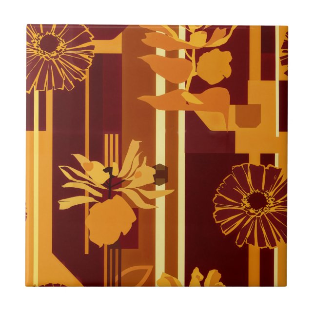 Rustic Autumn Floral Geometric Pattern (5) Fliese (Vorderseite)