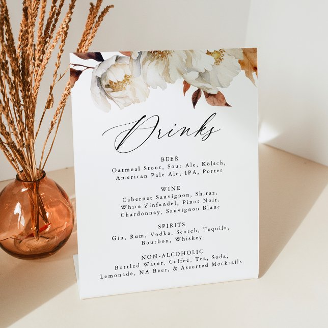 Rustic Autumn Floral Wedding Drink Menu Sockelschild (Von Creator hochgeladen)