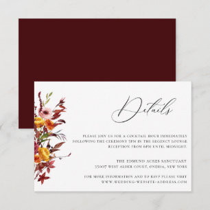 Rustic Autumn Foliage Floral Mariage Détails Carte