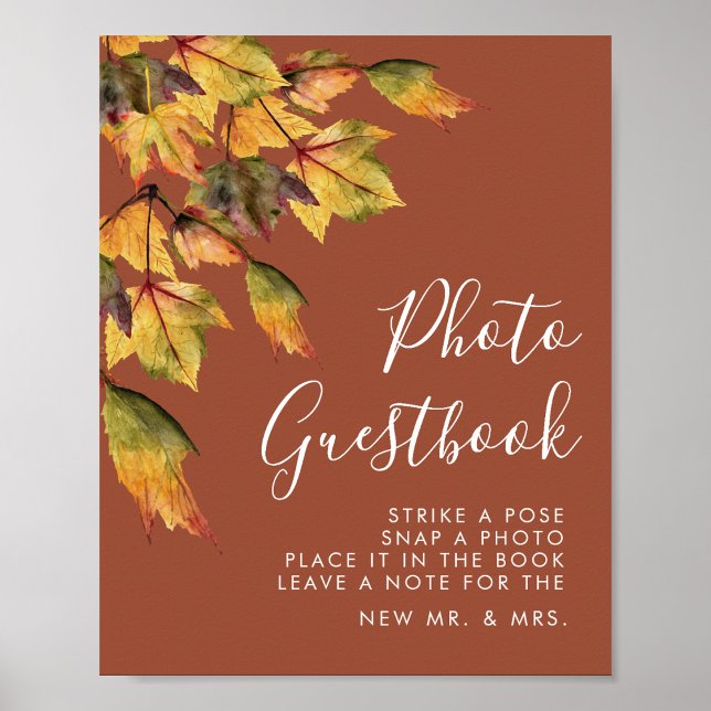 Rustic Autumn Foliage Wedding Photo Guestbook  Poster (Von Creator hochgeladen)