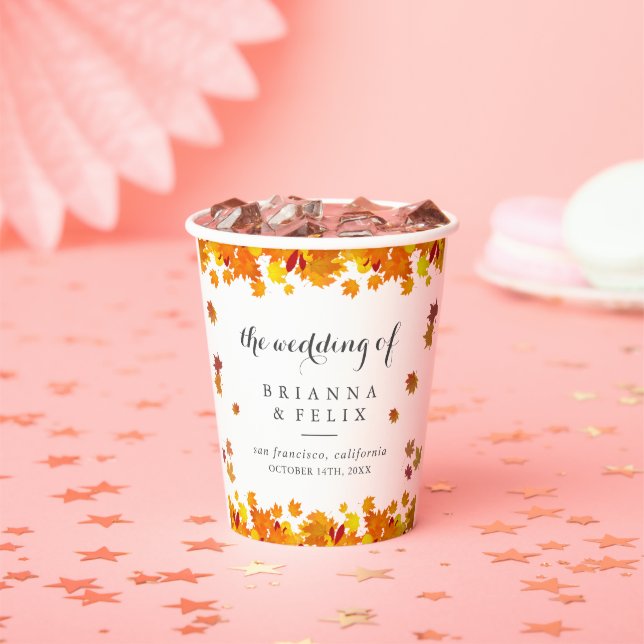 Rustic Autumn Leaves Wedding Pappbecher (Insitu)