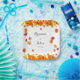 Rustic Autumn Leaves Wedding Pappteller