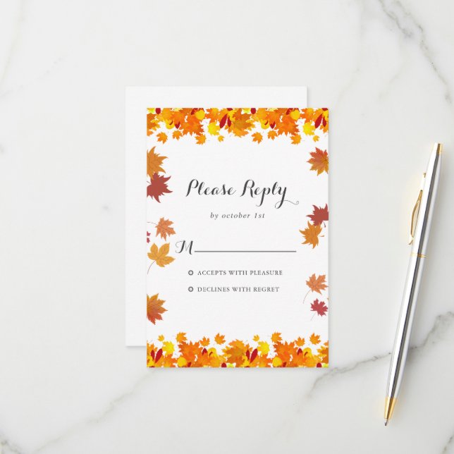 Rustic Autumn Leaves Wedding RSVP Card Karte (Vorderseite/Rückseite Beispiel)