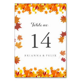 Rustic Autumn Leaves Wedding Table Number Card Tischnummer