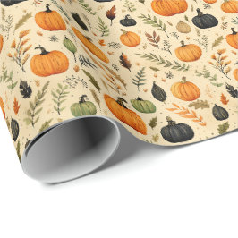 Rustic Autumn Pumpkins & Leaves in Moody Harvest  Geschenkpapier