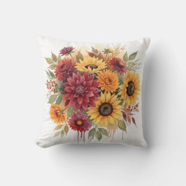 Rustic Autumn Sunflower and Burgundy Dahlia Kissen