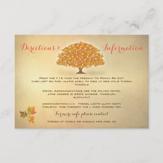 Rustic Autumn Tree illumine les cartes d'informati (Devant)