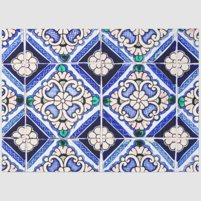 Rustic Azulejo Spanisches Muster Tiles Navy White Seidenpapier (Vorderseite)