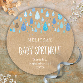 Rustic Baby Blue Raindrops Baby Sprinkle Dusche Runder Aufkleber