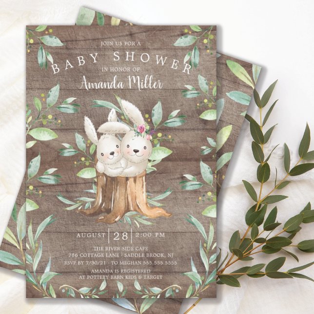 Rustic Baby Bunny Bunny Bunny Mama Babydusche Einladung (Von Creator hochgeladen)