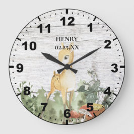 Rustic Baby Fawn Deer Nature Greenerity Barn Wood  Große Wanduhr