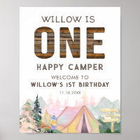 Rustic Baby Girl Pink One Happy Camper Geburtstag