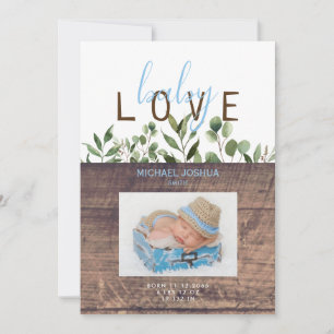 Rustic Baby Love Wood Boy Photo Faire-part de nais