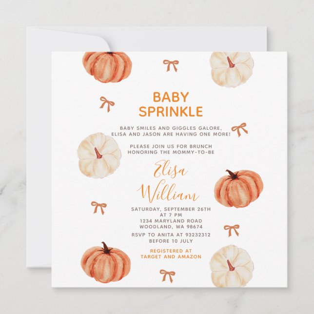 Rustic Baby Sprinkle White Pumpkin Baby Shower Einladung (Vorderseite)
