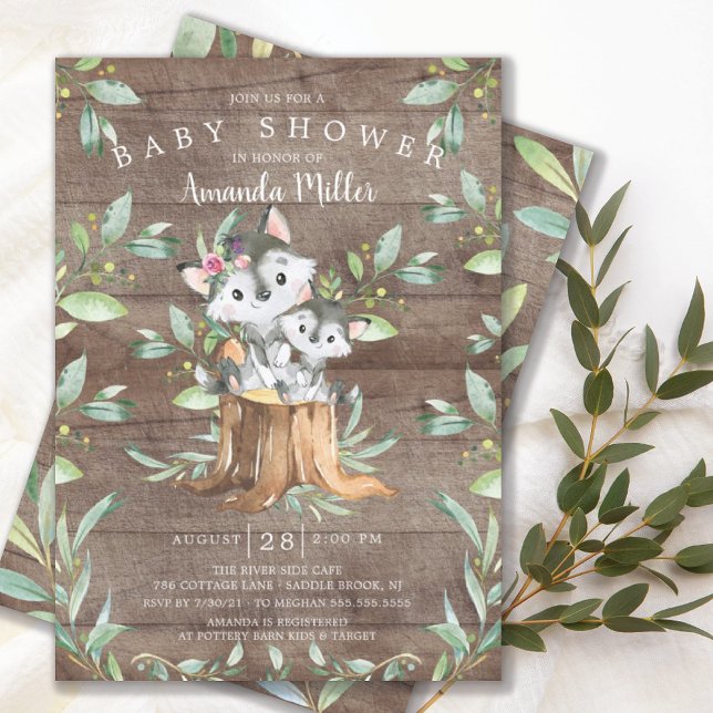 Rustic Baby Wolf und Mama Baby Shower Einladung (Von Creator hochgeladen)