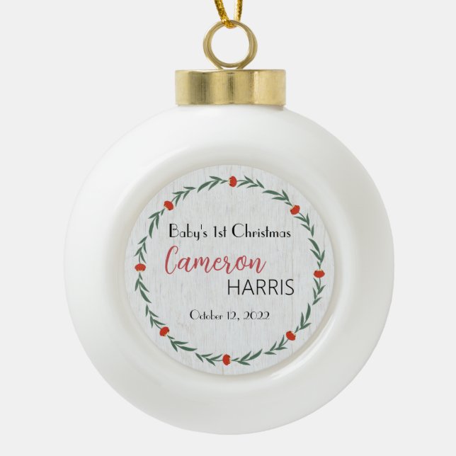 Rustic Baby's 1. Weihnachts Bestes Geschenk Foto Keramik Kugel-Ornament (Vorderseite)