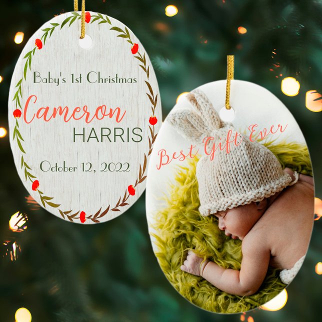 Rustic Baby's 1. Weihnachts Bestes Geschenk Foto Keramik Ornament (Von Creator hochgeladen)