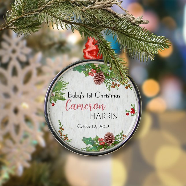 Rustic Baby's 1. Weihnachtsfeier & Pine Ornament Aus Metall (Von Creator hochgeladen)