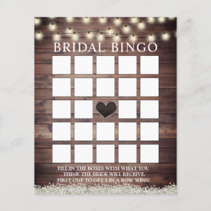 Rustic Baby's Breath Barn Wood Bridal Bingo Cartes