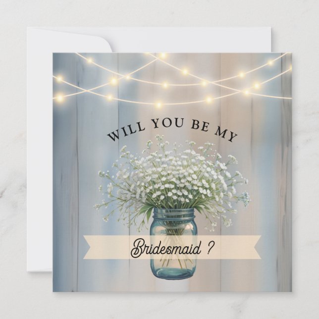 Rustic Baby's Breath Bridesmaid Vorschlag Card Einladung (Vorderseite)