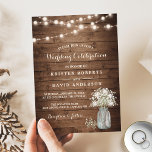 Rustic Baby's Breath Mason Jar Lights Wedding Einladung<br><div class="desc">This Rustic Baby's Breath Mason Jar Lights Wedding Invitation is perfect for couples looking for a charming and rustic touch to their wedding day. The combination of baby's breath, mason jars, and string lights creates a cozy and romantic atmosphere, perfect for an outdoor or barn wedding. With Zazzle's design tool,...</div>