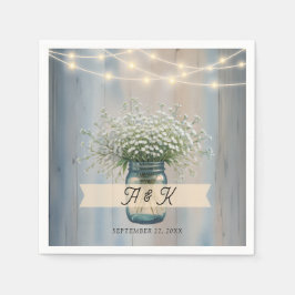 Rustic Baby's Breath Mason Jar Wedding Napkins Serviette