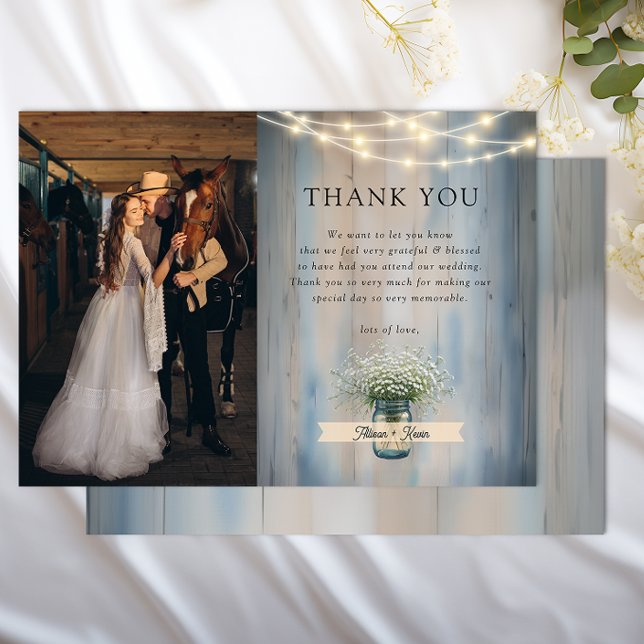 Rustic Baby's Breath Wedding Foto Danke Karte (Country Wedding Thank You Card)
