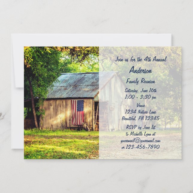 Rustic Barn American Flag Famille Invitation de ré (Devant)