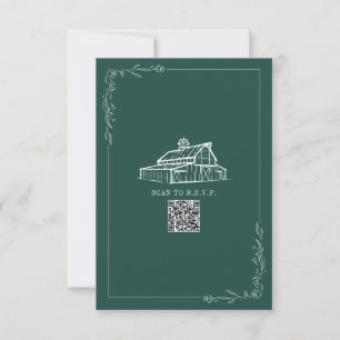Rustic Barn Emerald Green QR Code Wedding RSVP