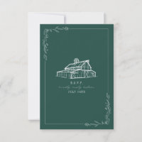 Rustic Barn Emerald Green Wedding RSVP Card