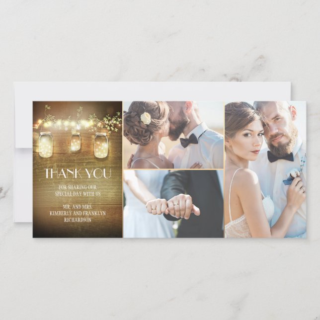 Rustic Barn Lights Mason Jar Wedding Vielen Dank Dankeskarte (Vorderseite)