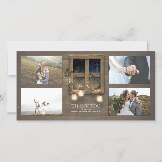 Rustic Barn Mason Jar Lights Wedding Vielen Dank Dankeskarte (Vorderseite)