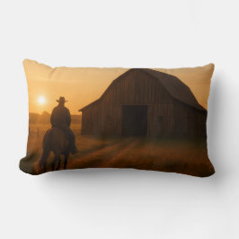 Rustic Barn Sunset Pillow - Country Western Farm  Lendenkissen