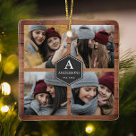 Rustic Barn Wood 4 Pictures Family Photo Collage Keramikornament<br><div class="desc">Upload your favorite photos to make your own unique personalized keepsake photo gift.</div>