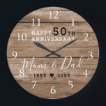 Rustic Barn Wood 50th Gold Wedding Annivers  Große Wanduhr<br><div class="desc">50th golden Wedding Anniversary clock with a rustic look.</div>