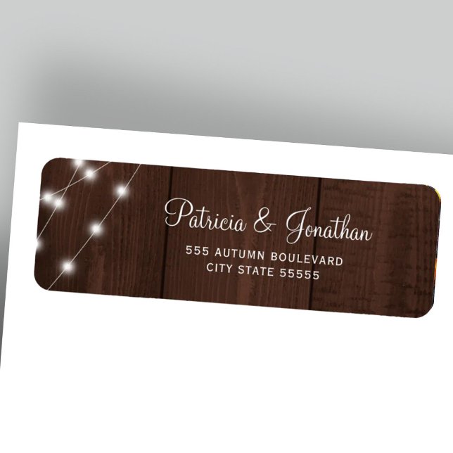 Rustic barn wood lights wedding return address (Von Creator hochgeladen)