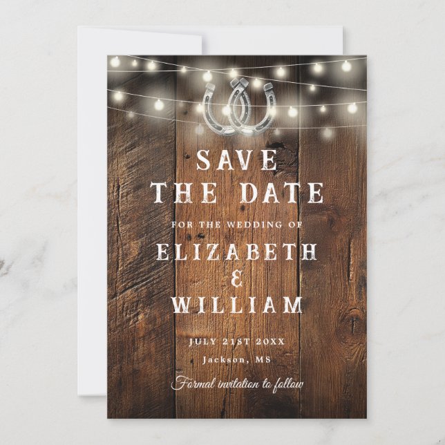 Rustic Barn Wood String Lights Western Wedding  Save The Date (Vorderseite)