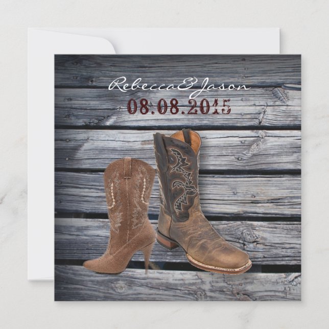 Rustic Barn Wood Western Cowboy Hochzeit Ankündigung (Vorderseite)