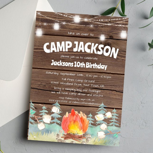 Rustic Barnwood Camping Invitation d'anniversaire (Créateur téléchargé)