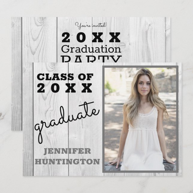 Rustic Barnwood Foto 2025 Graduation Party Einladung (Vorne/Hinten)
