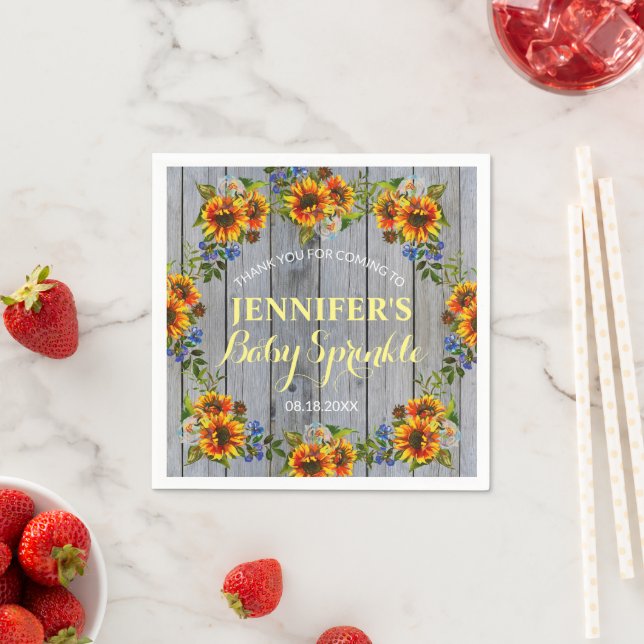 Rustic Barnwood Sunflower Baby Sprinkle Vielen Dan Serviette (Beispiel)