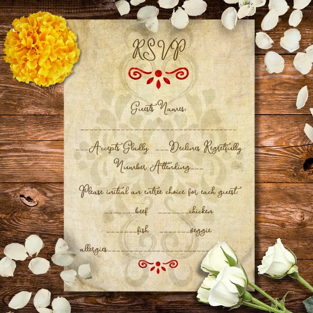 Rustic Baroque Floral Mexican Wedding RSVP Karte (Von Creator hochgeladen)