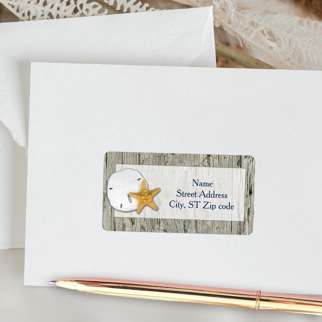 Rustic Beach Driftwood Sand Dollar Wedding Address Adressaufkleber (Von Creator hochgeladen)