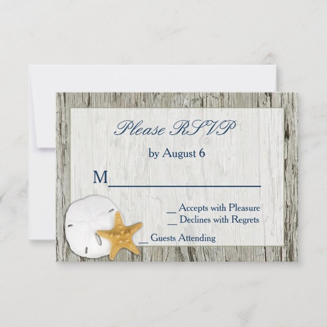 Rustic Beach Driftwood Sand Dollar Wedding RSVP (Vorderseite)
