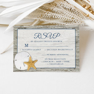 Rustic Beach Driftwood Sand Dollar Wedding RSVP Karte