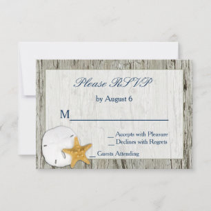 Rustic Beach Driftwood Sand Dollar Wedding RSVP Karte