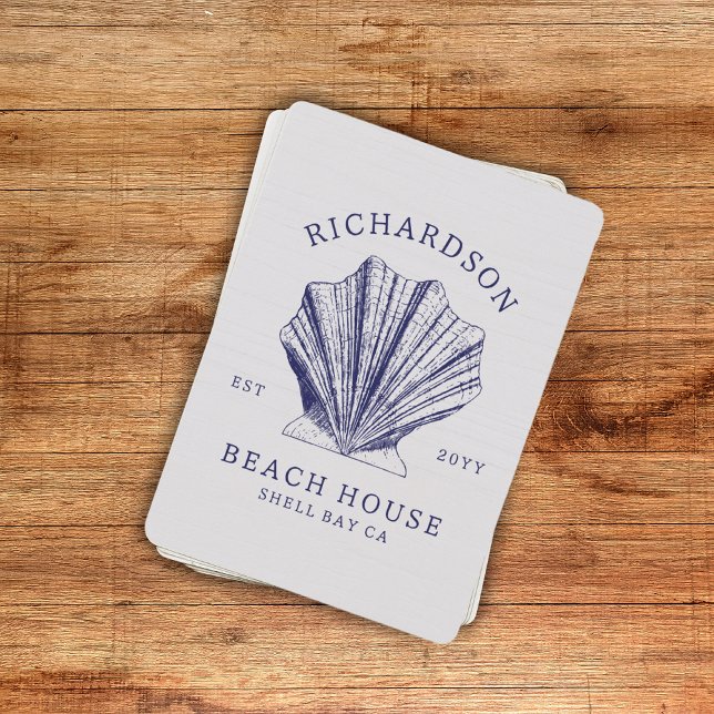Rustic Beach House Familienname Muschel | Navy Blu Spielkarten (Von Creator hochgeladen)