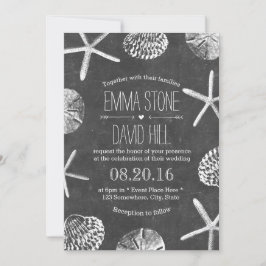 Rustic Beach Seashells Vintage Chalkboard-Hochzeit Einladung