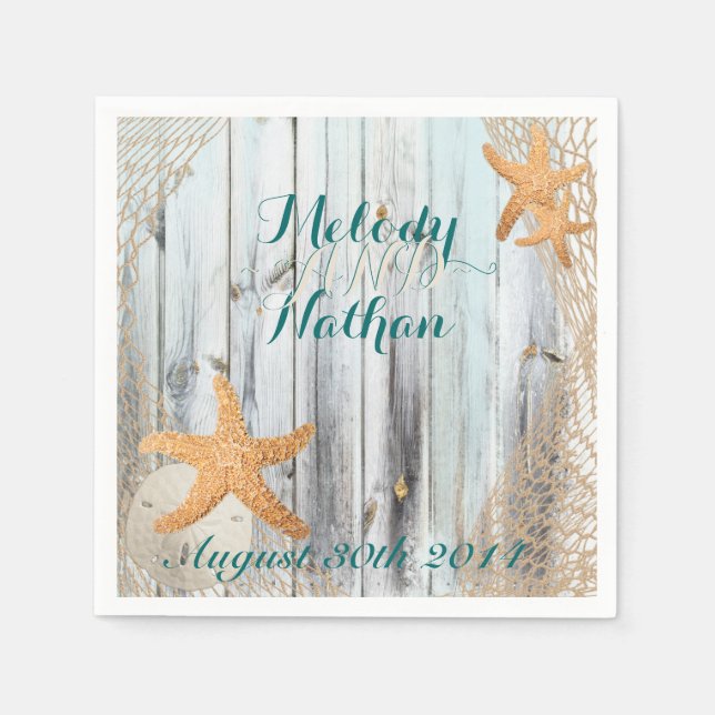 Rustic Beach Starfish Hochzeitspapier Napkins Serviette (Vorderseite)