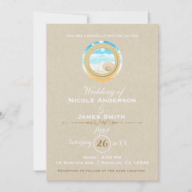 Rustic Beach Wedding Kraft Modernes Elegant Einladung (Vorderseite)